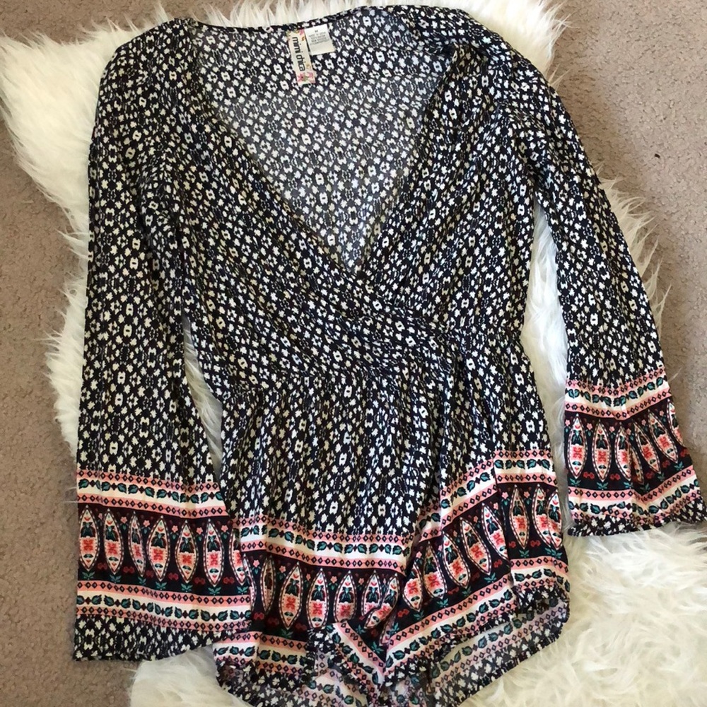 Patterned Romper with Low Neck Line